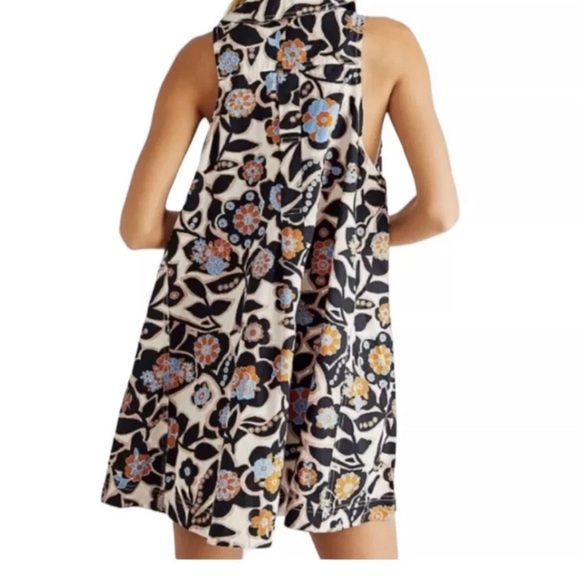 Free People Floral Halter Mini Dress - White, Black & Blue - Picture 4 of 12